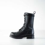 Black high aviator leather boots full side profile with lace-up closure, reinforced toe, and rugged rubber outsole for durable military-style wear