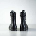 Rear view of black Samelin M77 Norwegian combat boots made from full-grain leather with durable rugged sole