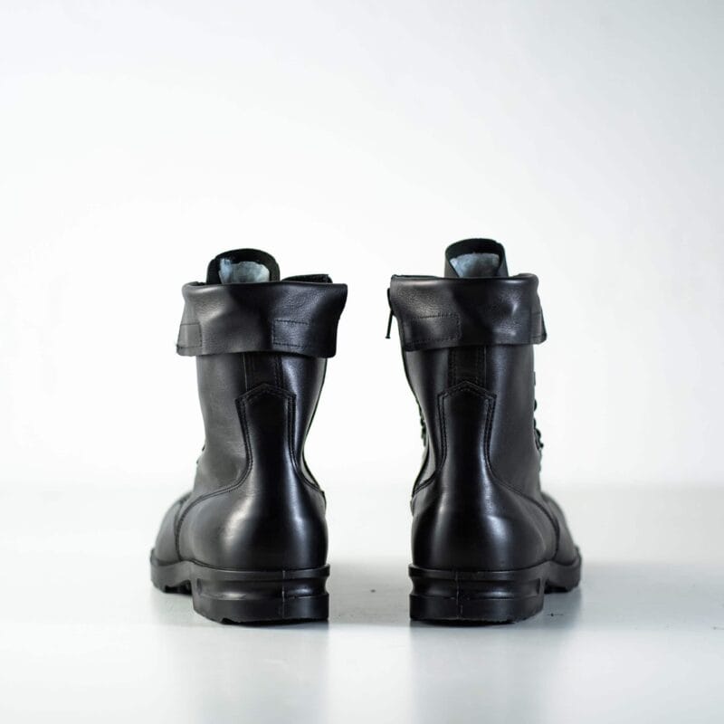 Back view of black Samelin Hawk pilot military leather boots with reinforced heel and high ankle support
