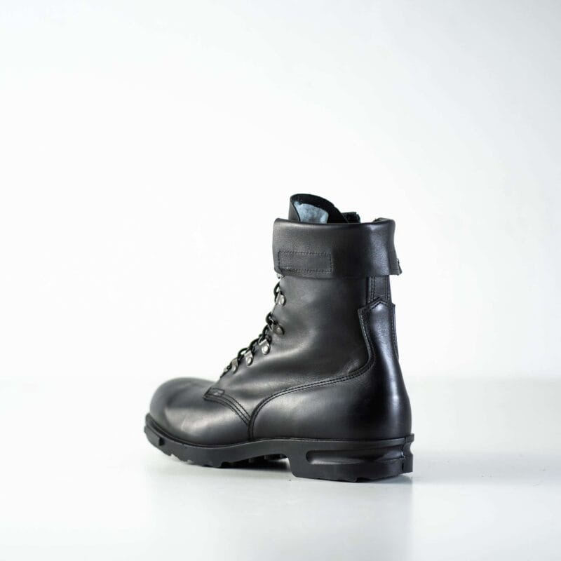 Black Samelin Hawk pilot military leather boots angled rear side view with high ankle support and durable outsole
