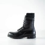 Black Samelin Hawk pilot military leather boots rear side view with high ankle support and lace-up tactical design