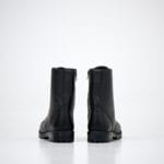 Black unisex winter leather boots back view pair with rear pull tabs, smooth leather upper, and durable cold-weather construction
