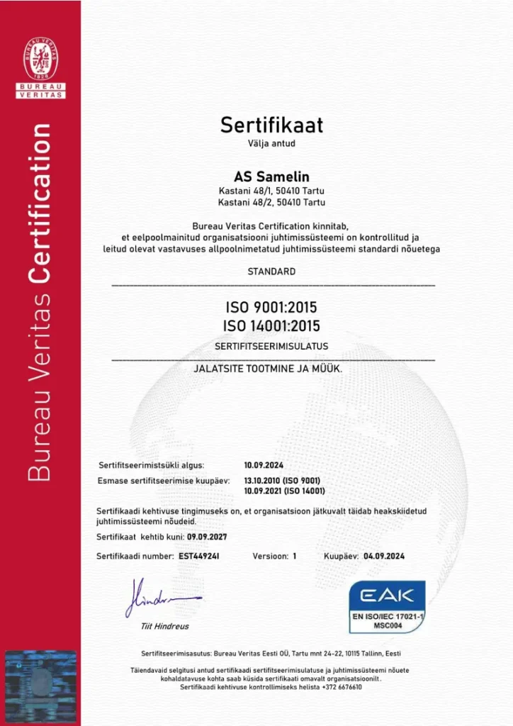 Samelin 9001-14001 Certificate